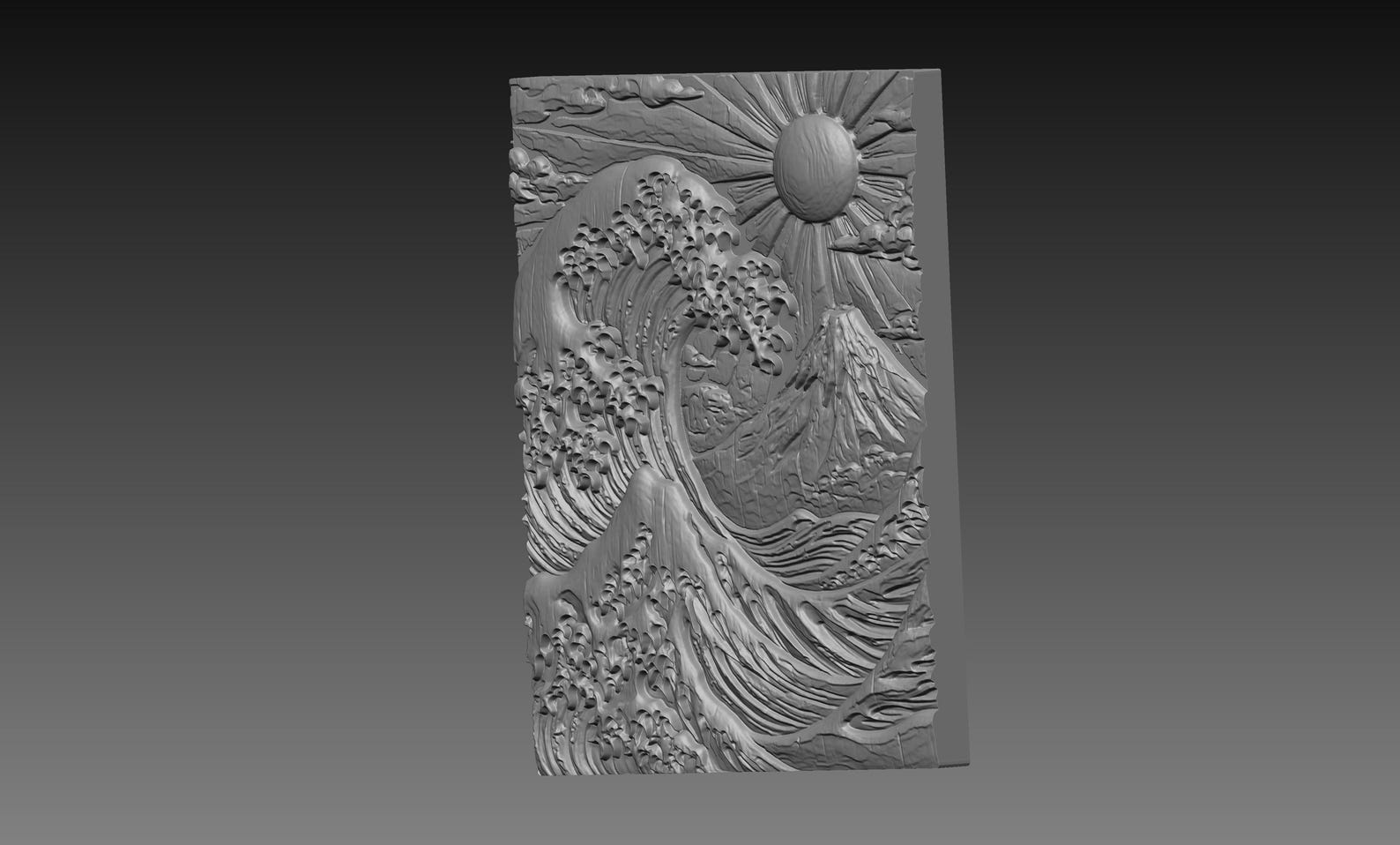 Wave Base Stl File Japanese Great Wave 3D Relief STL File, Mount Fuji Sunrise CNC Carving ...
