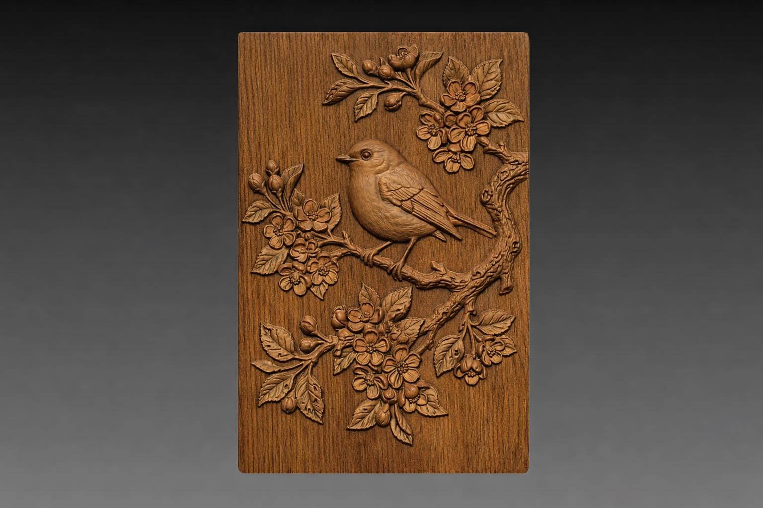Robin Cherry Blossom 3D Relief STL File, Spring Bird CNC Carving Model ...