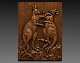 Boxing Kangaroos 3D Relief STL File for CNC Wood Carving