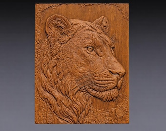 Lioness Portrait STL File, 3D Relief Model, Female Lion CNC Carving (Digital Download)