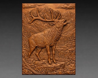 Bugling Elk Mountain 3D Relief STL File, Stag Wildlife CNC Carving (Digital Download)