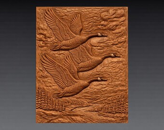 Flying Geese River Forest 3D-reliëf STL-bestand, CNC-houtsnijmodel (digitale download)