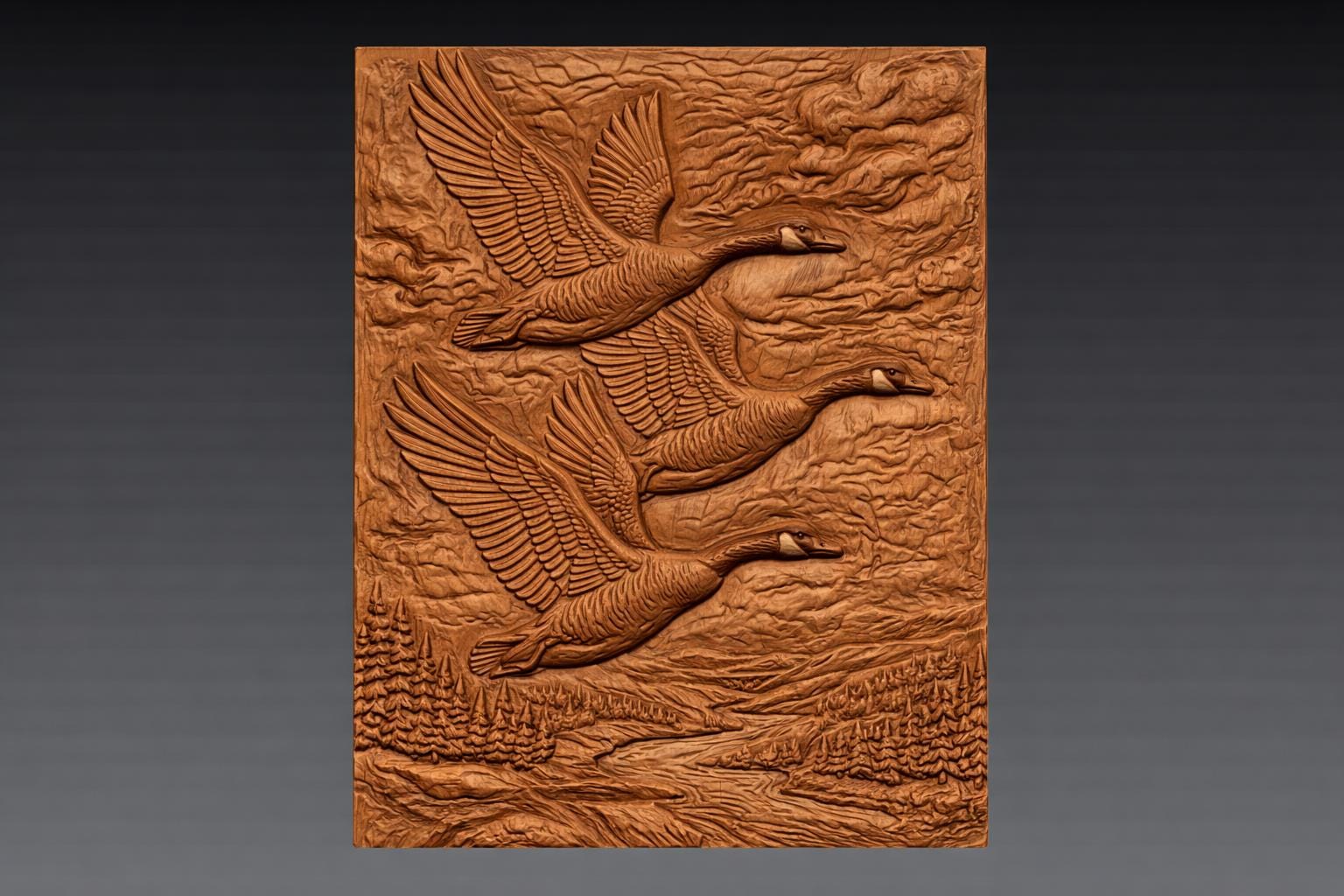 Flying Geese River Forest 3D Relief STL File, CNC Wood Carving Model ...