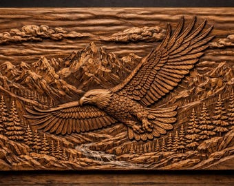 Fliegender Weißkopfseeadler 3D Relief STL-Datei, Berg Wildtiere CNC Carving Modell (Digitaler Download)