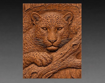 Leopard Portrait STL File, Wildlife CNC Carving Model, Safari Decor (Digital Download)