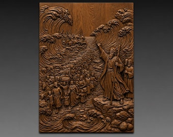 Moses Parting Sea STL, Biblical CNC 3D Relief Carving Digital Download