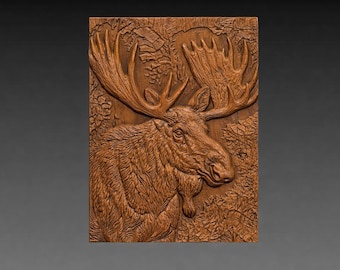 Bull Moose Portrait STL File, Woodland Wildlife CNC Carving Model (Digital Download)