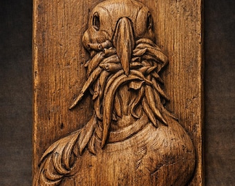 Puffin Bird with Fish 3D Relief STL File, Coastal Wildlife CNC Carving Model