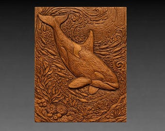Killer Whale 3D Relief STL File, Orca Underwater CNC Carving Model, Ocean Wildlife (Digital Download)