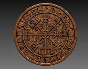 Vegvisir Viking Compass Circle 3D Relief STL File, Norse CNC Carving Digital Download