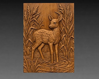Deer Fawn Pond 3D Relief STL File, Wildlife CNC Carving Model (Digital Download)