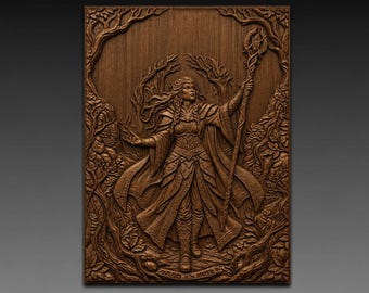 Forest Elf Druid Casting Spell 3D Relief STL File for CNC Wood Carving