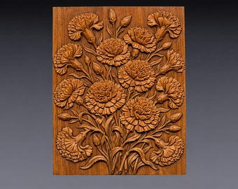 Carnation Flowers 3D Relief STL File, Floral CNC Carving Model (Digital Download)