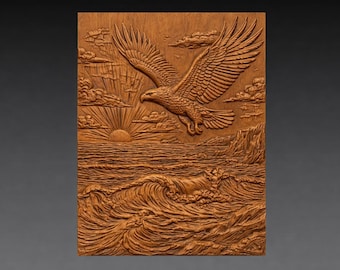Eagle Ocean Sunrise 3D Relief STL File, Coastal Wildlife CNC Carving Model, (Digital Download)
