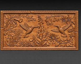 Hummingbird CNC Router 3D STL File: Floral Wall Decor (Digital File)