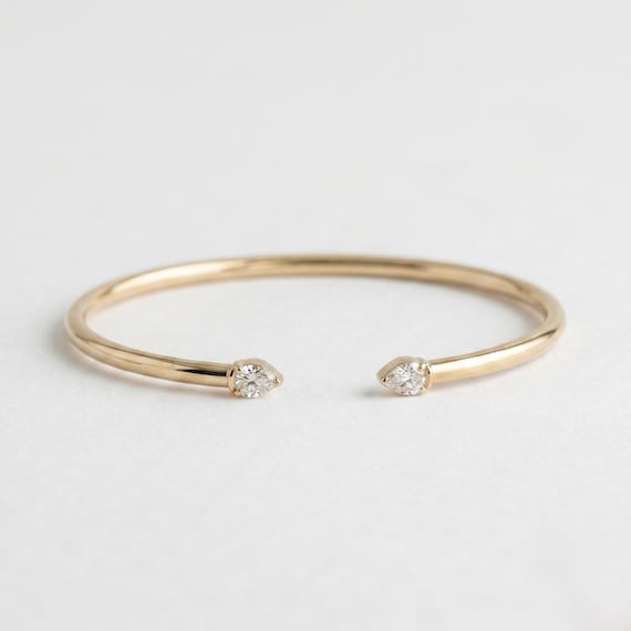 Lab-Grown Pear Diamond Open Cuff Bangle Bracelet, 14K Gold Bangle Bracelet for Women, Pear-Cut Bracelet, Lab Diamond Bracelet For Gifts