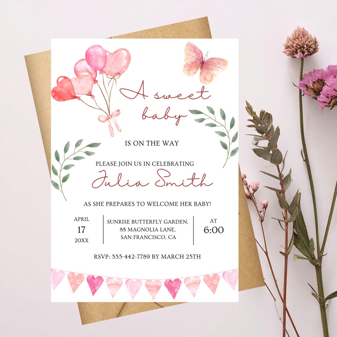 Blush Pink Baby Shower Invitation, Canva Editable 5x7 Invite Template ...