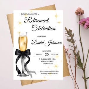 Retirement Party Invitation 5x7 Digital Download, Elegant Champagne Retirement Celebration Invite