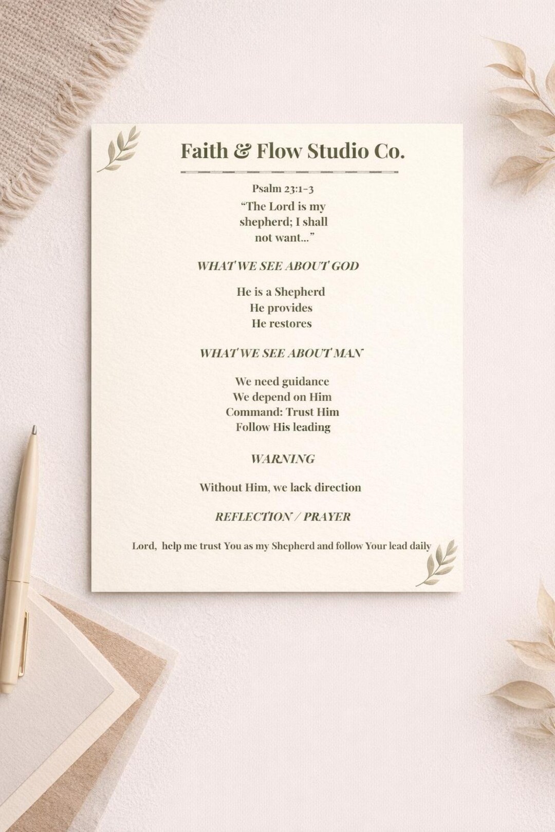 Christian Bible Study Printable | Psalm 23 Devotional Page | Quiet Time ...