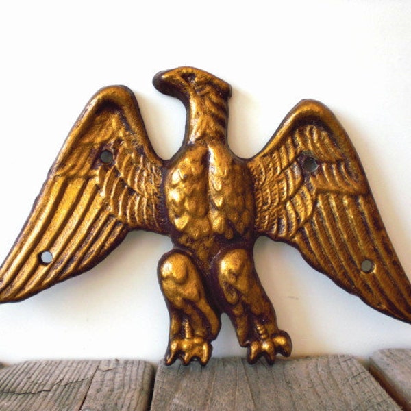 Vintage metal eagle decal / Americana / farm house style / rustic home decor / gold color / cottage chic / patriotic / freedom symbol