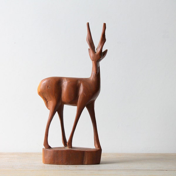 Vintage tallado madera gacela / decoración del hogar estilo tribal / ecléctico / global estilo / antílope / naturaleza inspirada decoración / cálido marrón / primitivo