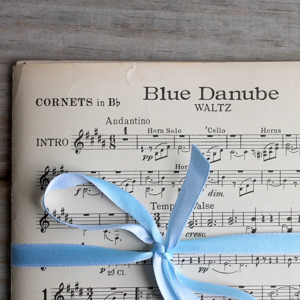 Vintage sheet music / Blue Danube waltz / Johann Baptist Strauss / paper ephemera / Walter Jacobs Inc Boston / patina / rustic paper / music