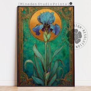 Blue Iris Botanical Print - Art Nouveau Poster