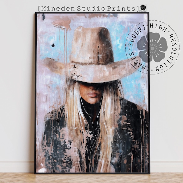 Abstract Cowgirl Print with Gouache Texture - Cowboy Hat Wall art Poster