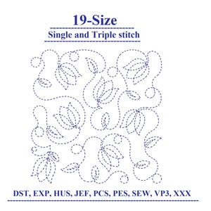 Tulips Quilting embroidery Design, Quilt block embroidery design, Quilt embroidery design, Single and triple run, 19 sizes, Digital download