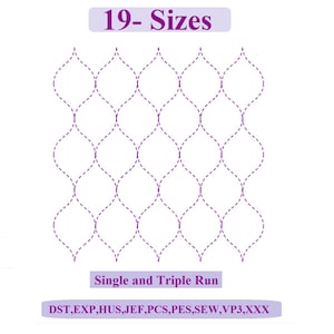 Quilt block embroidery design, Geometric quilting machine pattern, Single and triple run, 19 sizes, 9 formats, quilt embroidery design