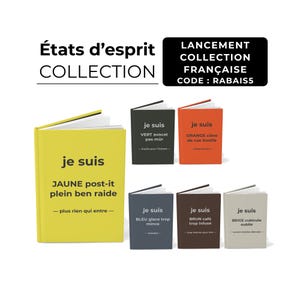May include: A collection of small, colorful books with the text "je suis" on the cover. The books are in various colors, including yellow, orange, green, blue, brown, and beige. The text "États d'esprit COLLECTION" is at the top.