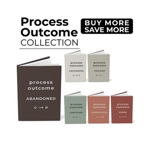May include: A collection of small, hardcover books with the text "Process Outcome" and various outcome descriptions. The books are in shades of brown, white, green, and red. The text "Buy More Save More" is also visible.
