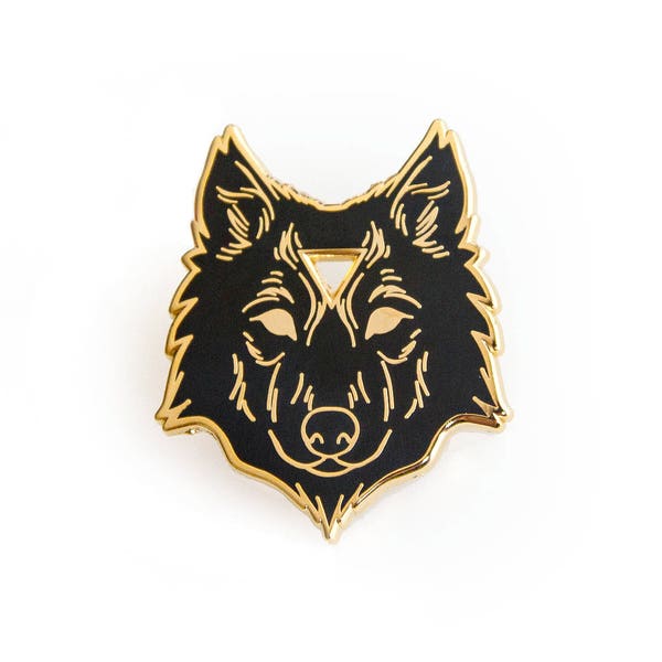 Black Wolf Enamel Pin / Black and Gold Magical Wolf Enamel Pin / Witchy Wolf Pin / Black Direwolf Enamel Pin