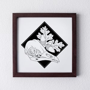 Barn Owl Skull and California Valley Oak Black Diamond Printable Wall Art / Instant Digital Download