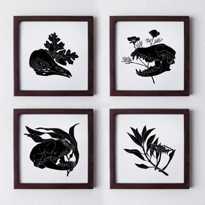 Native California Plants and Animal Skulls Printable Gallery Wall (Black) / Instant Digital Download Art Prints / 4-Pack Bundle