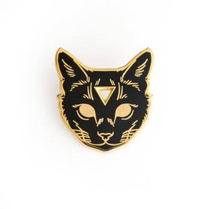 Black Cat Enamel Pin / Black and Gold Magical Cat Pin / Witchy Black Cat Pin / Mystical Third Eye Cat Pin