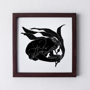 Black Harbor Seal Skull and Kelp Printable Wall Art / Instant Digital Download