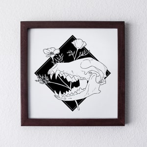 Coyote Skull and California Poppy Black Diamond Printable Wall Art / Instant Digital Download