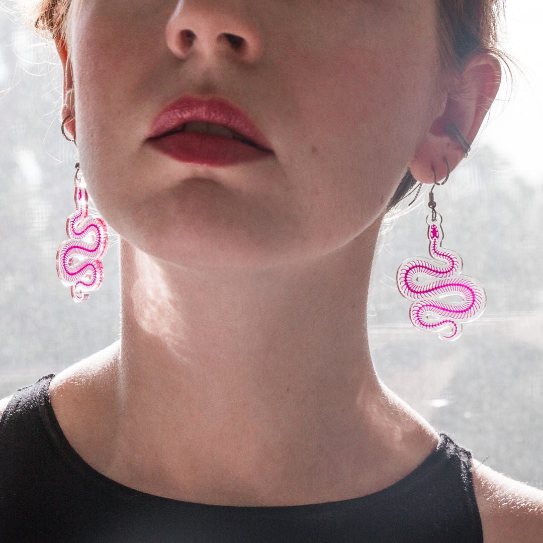 Celestial Snakes on Clear Acrylic - Earrings - Laser Cut – MiniKitty