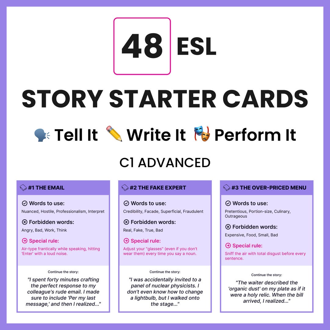 48 ESL Advance Story Starter Cards | Speaking Game | Conversation ...