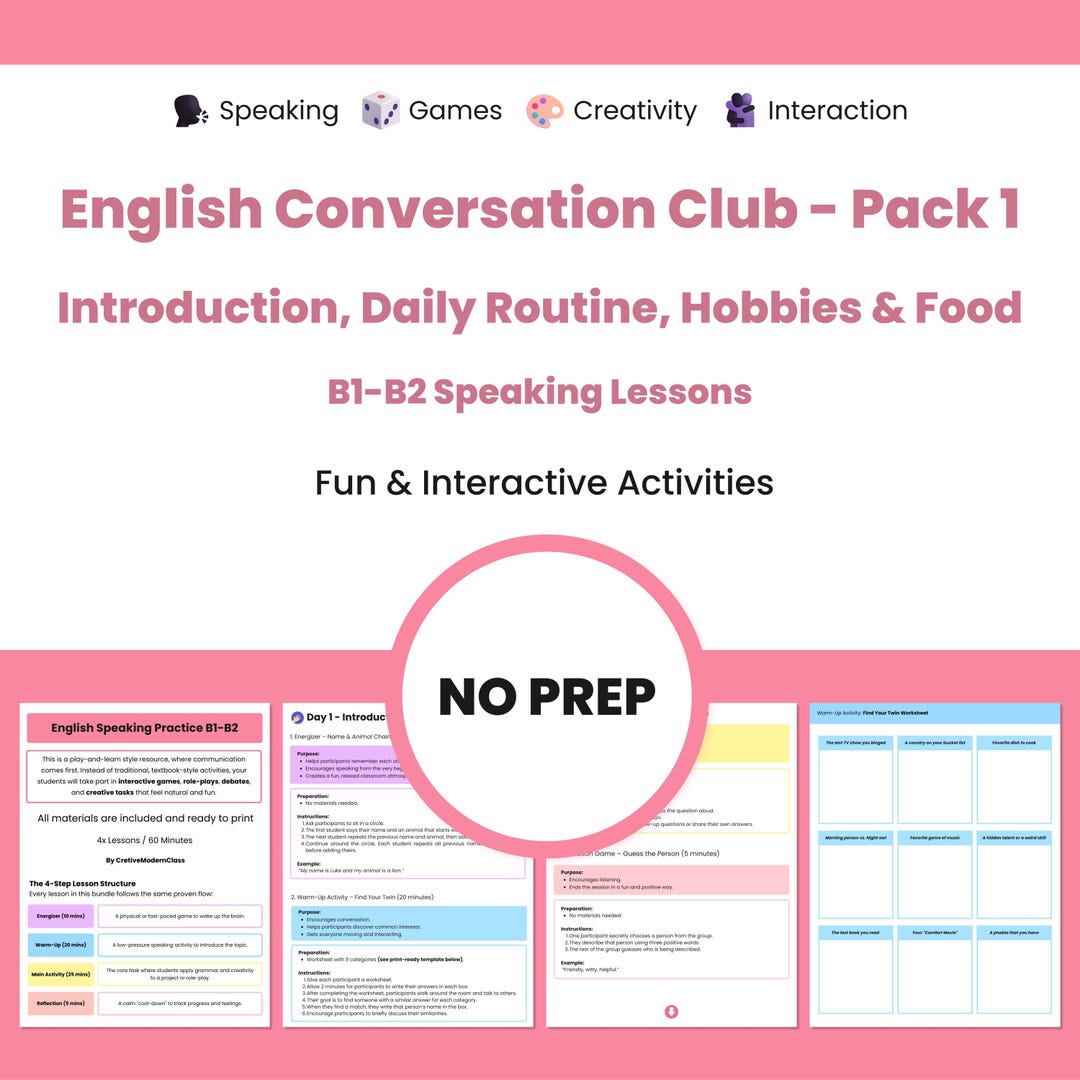 English Conversation Club — Pack 1 | Introduction, Routines, Hobbies ...