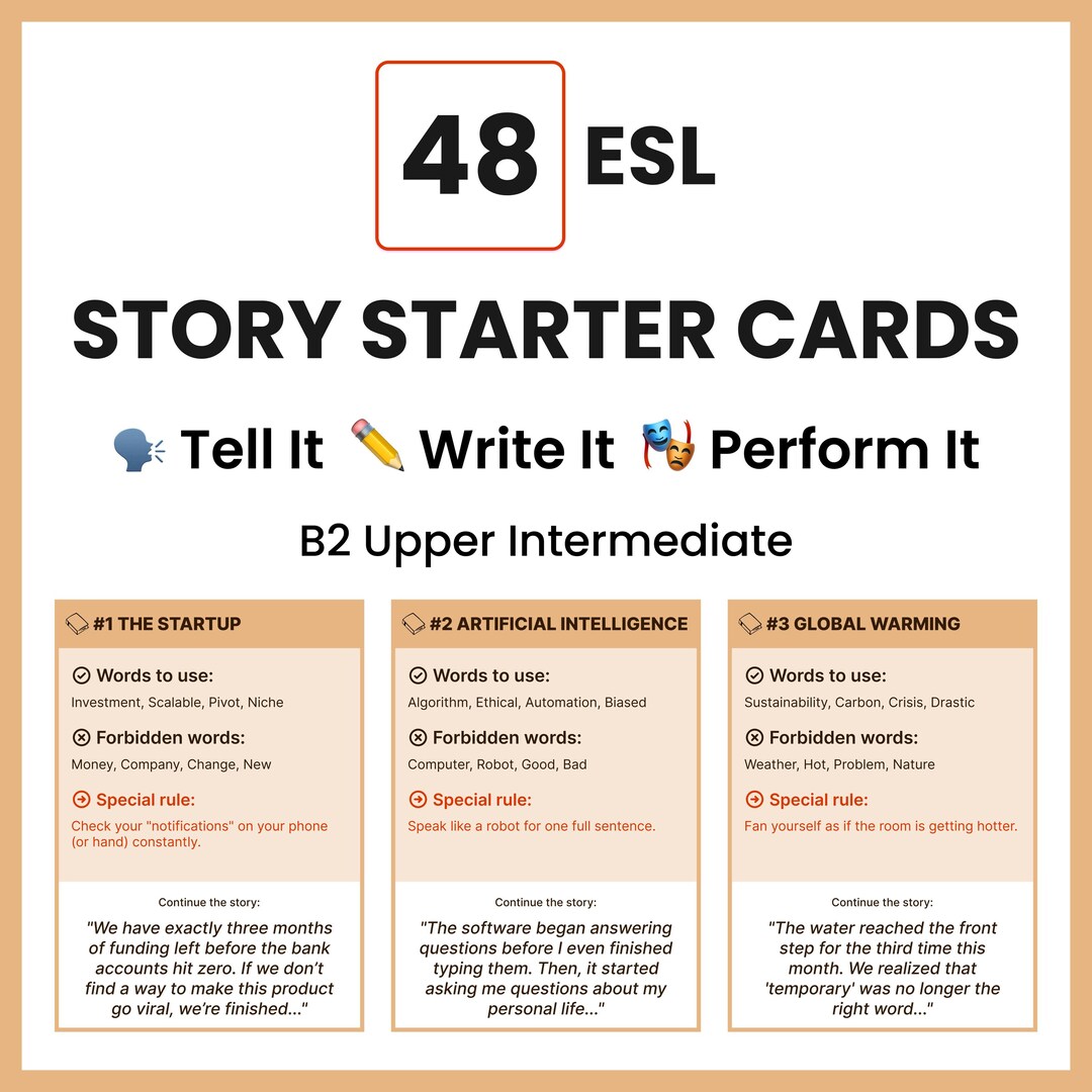48 ESL Upper Intermediate Story Starter Cards | Speaking Game ...