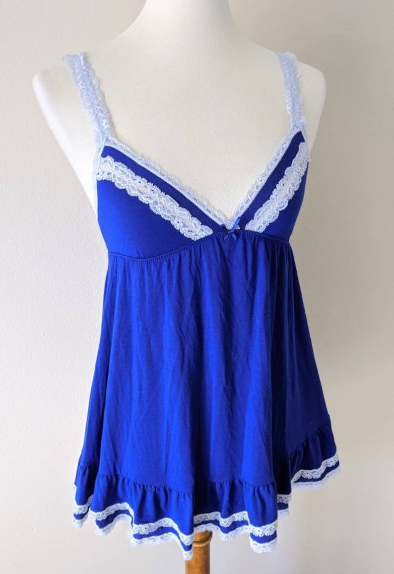 Blue Lace Babydoll Lingerie Vintage Nightwear Royal Blue Etsy