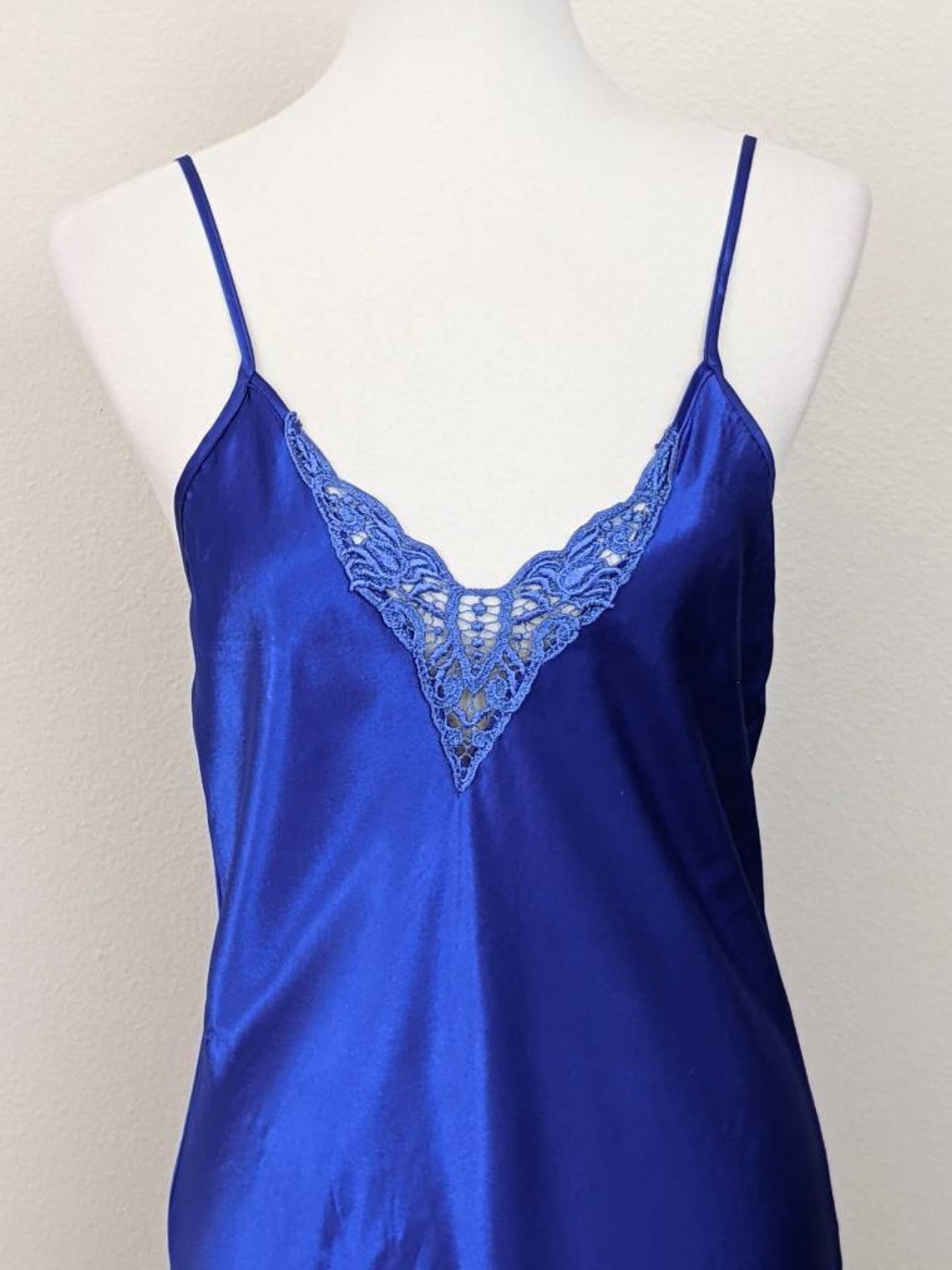 Nightgown Blue Long Vintage Lingerie Ankle Satin Sleep | Etsy