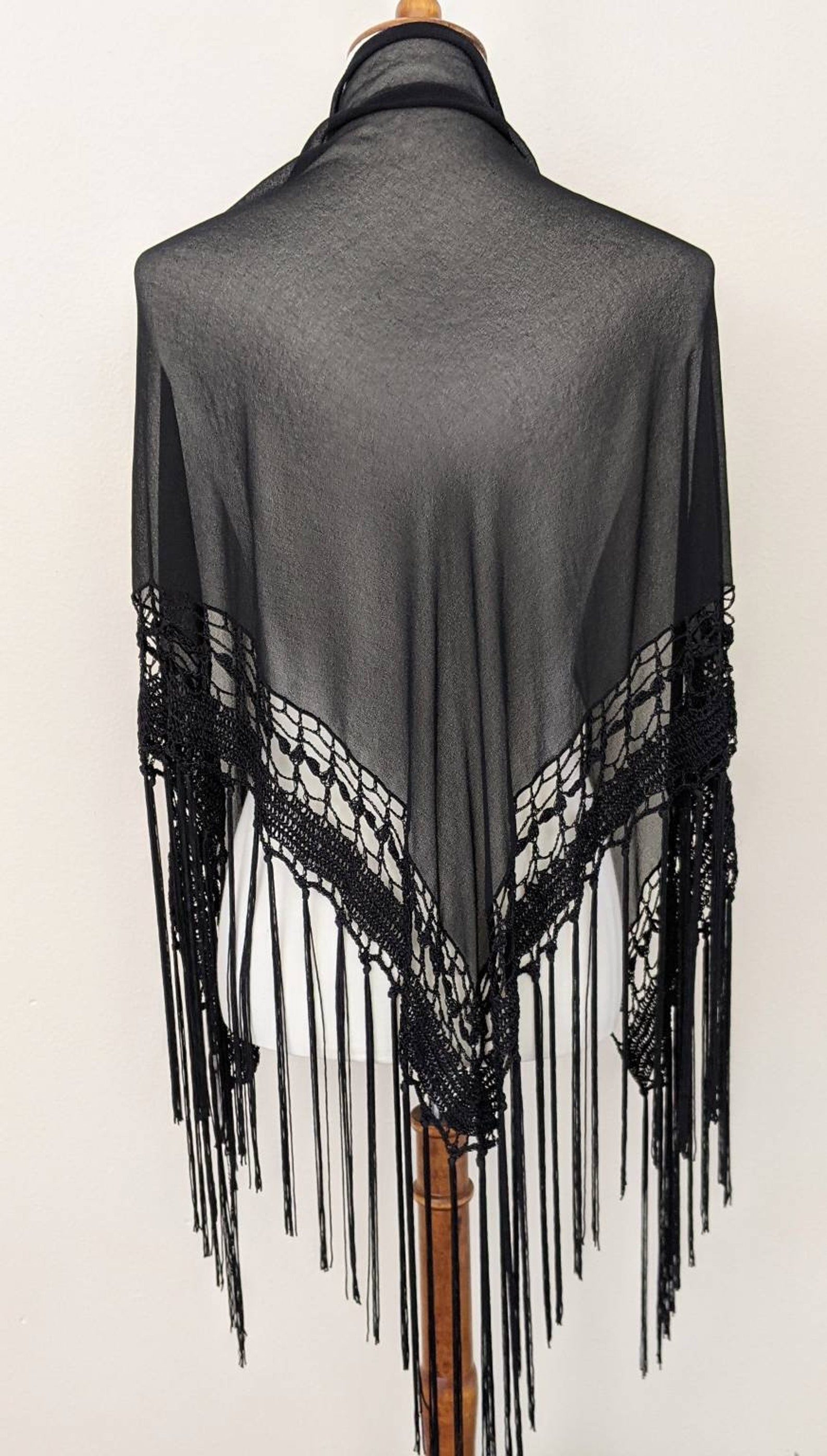 Black Wrap with Fringes Shawl Evening Shoulder Shawl Fringe Etsy