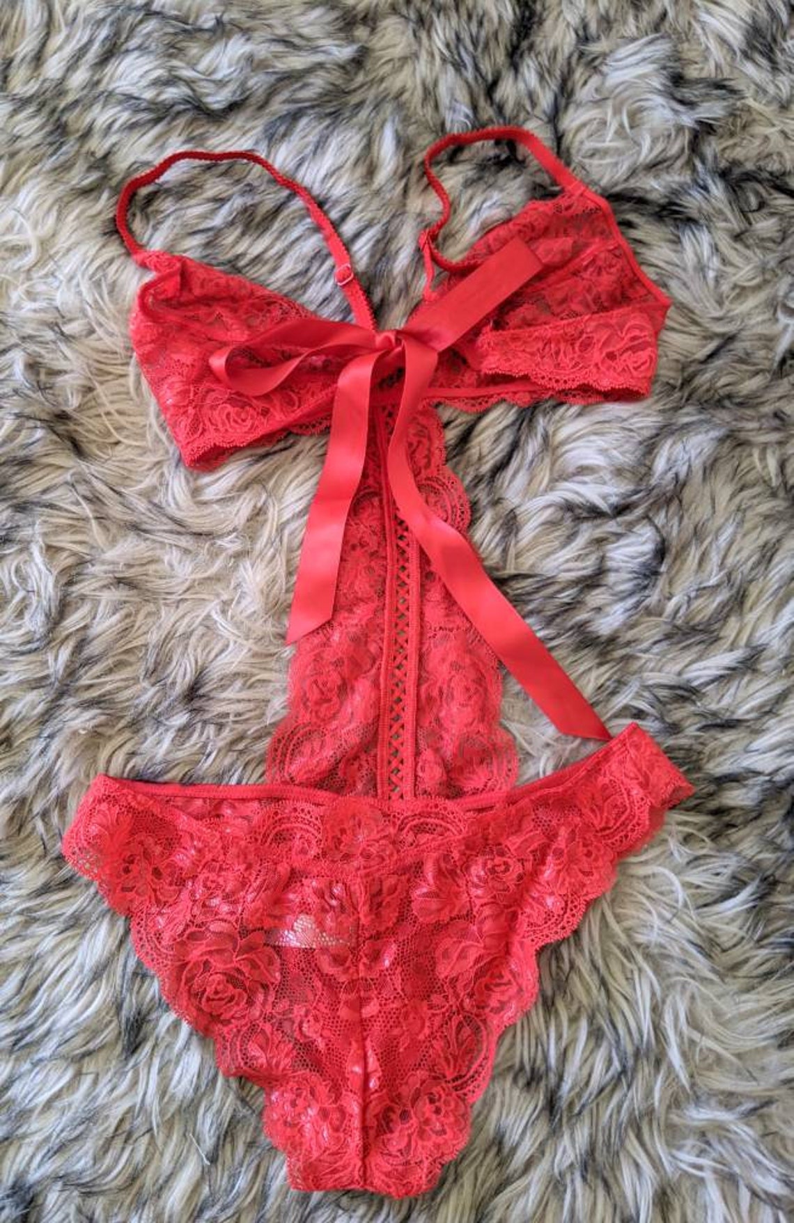 VICTORIA'S SECRET Red Teddy Lingerie Sheer Sexy Lingerie | Etsy