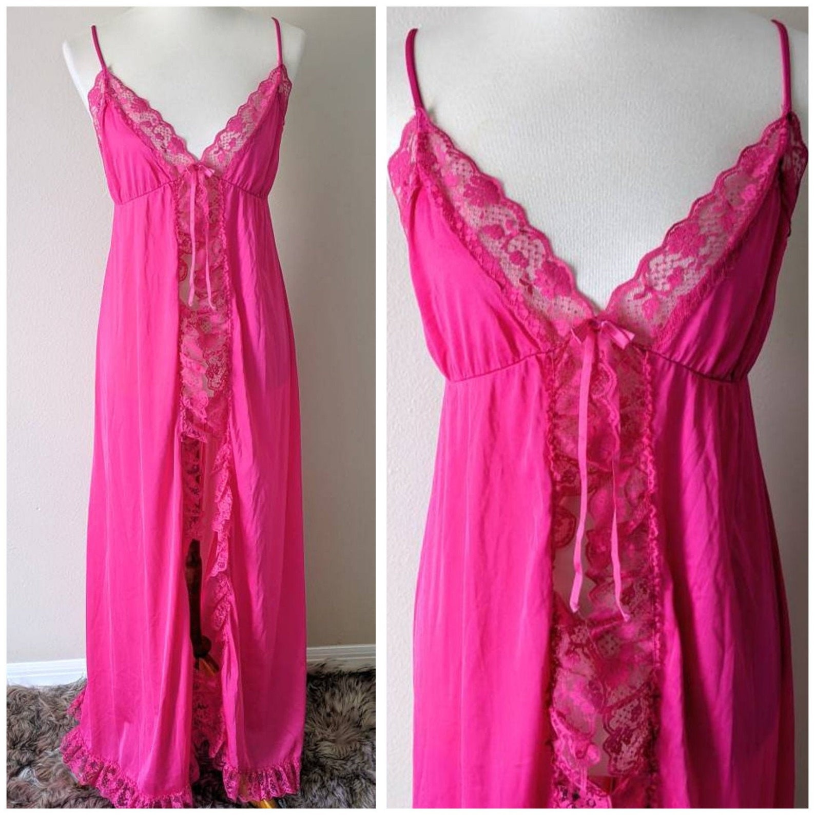 Nightgown Vintage Long Pink Pink Sheer Lingerie Nightdress | Etsy