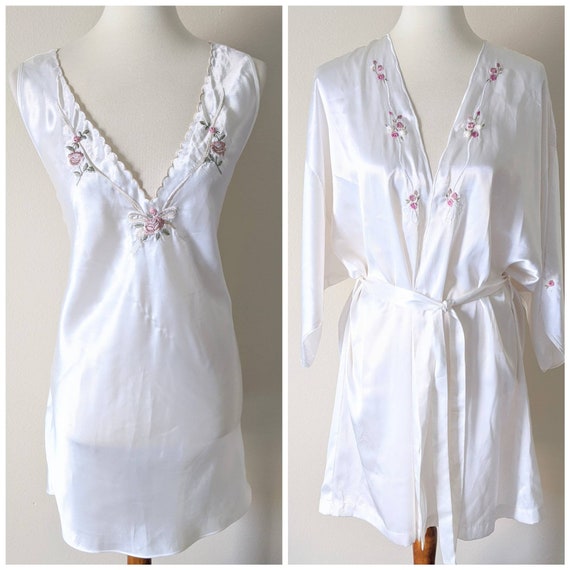 Bridal Embroidered Set Ivory, Nightgown and Robe ,