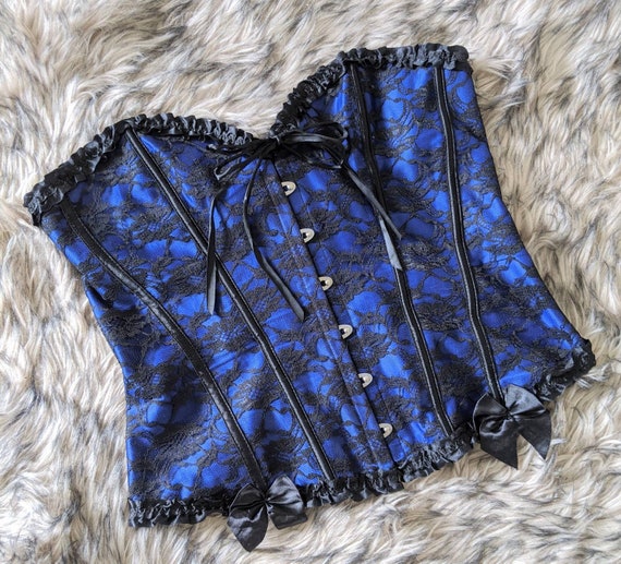 Corset Top Vintage Black and Blue, Corset Bustier