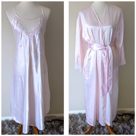 Vintage Set Pink Nightgown and Robe , Bridal Linge